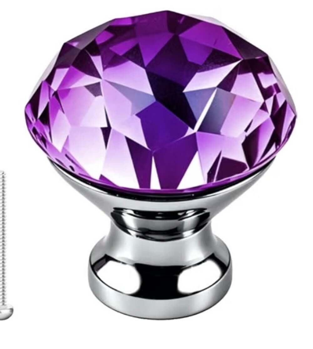 Purple Crystal Glass Cabinet Knobs Pull 9 pcs